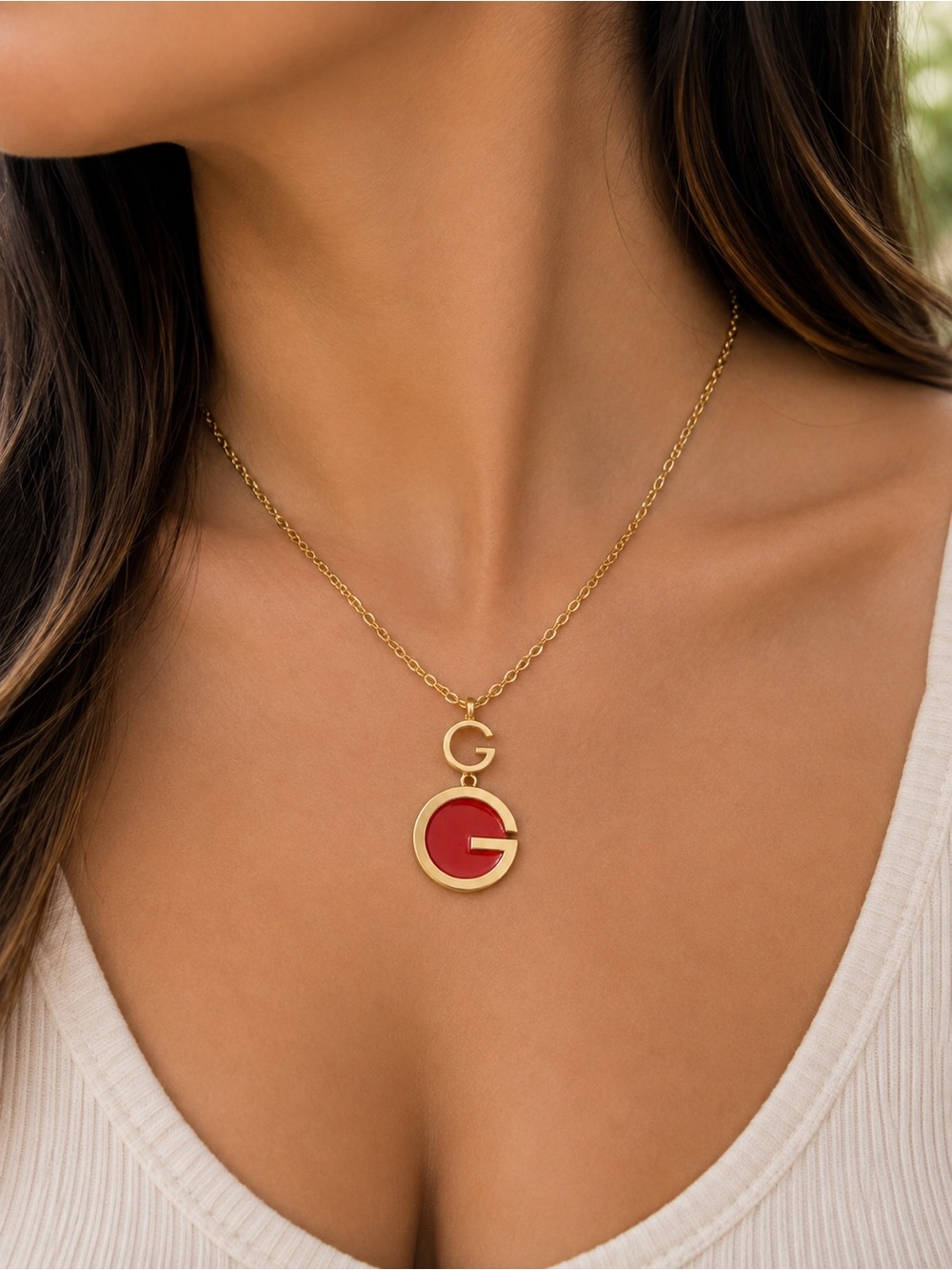 Gold and Red Pendant Necklace 316L